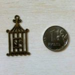 Подвеска металлическая "Клетка с птичкой, плоская", цвет бронза