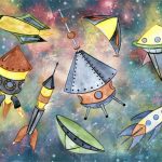 Бумага рисовая для декупажа "Космолеты" 28х38 см