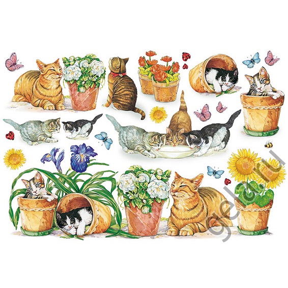 Бумага рисовая для декупажа "Кошки в саду"