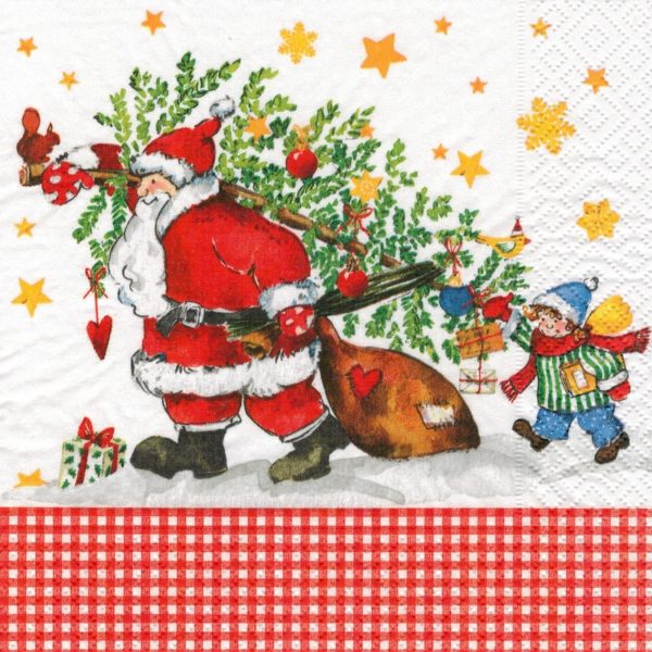 Салфетка бумажная трехслойная для декупажа "Дед Мороз с подарками"