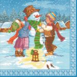 Салфетки бумажные для декупажа "Дети и снеговик"