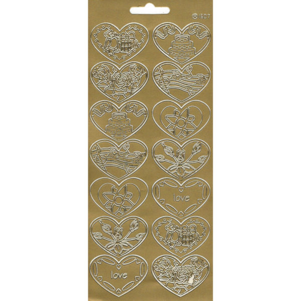 Контурные наклейки "Сердечки" лист 10*23 см цвет золото