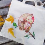 Сумка тканевая бежевая с ручным рисунком "Совушки"
