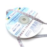 Лента атласная с рисункам "Лапки", розовые на сером
